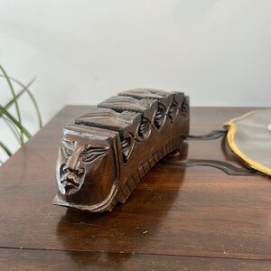 Vintage Hand-Carved Wooden "Bookworm" Desk Organizer / Letter & Card Holder